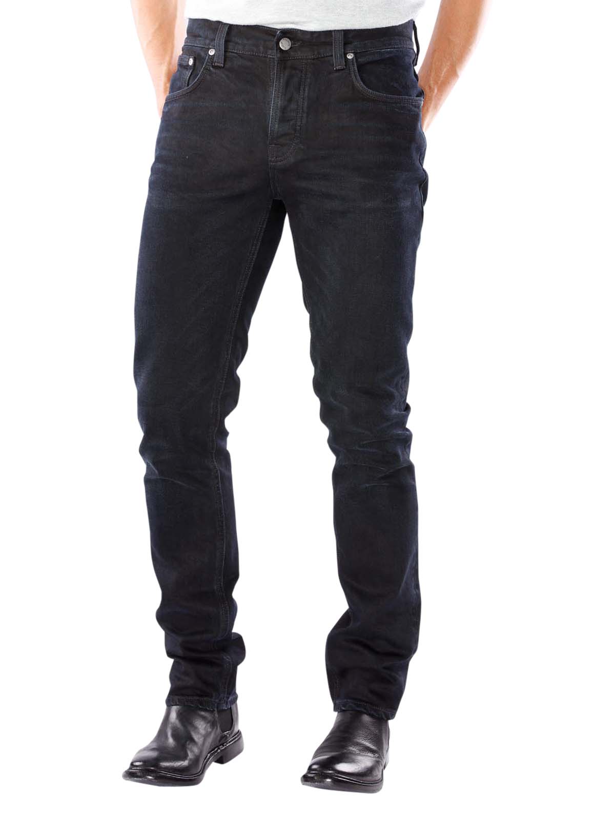 Nudie Mens Slim Fit Stretch Jeans 12.7oz Grim Tim Black Sparkles